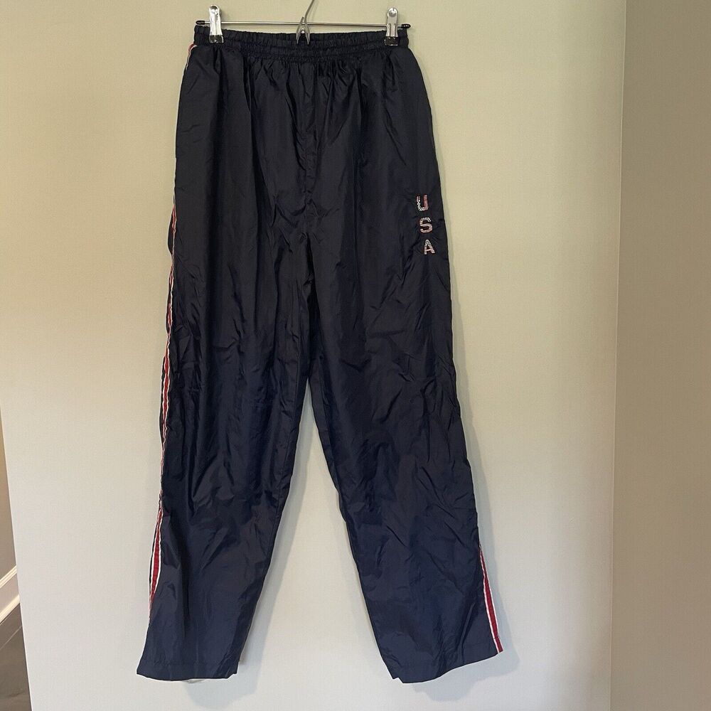 Vintage USA Embroidered Windbreaker Track Pants Large Navy‎ Blue Lined Olympics